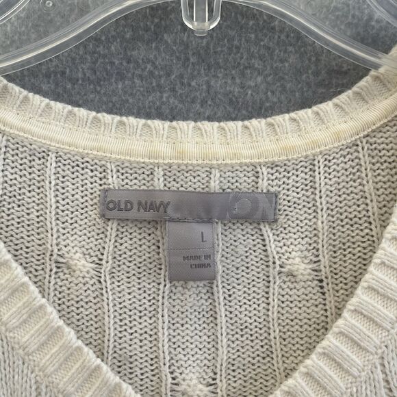 Old Navy Y2K Cable Knit Cardigan Sweater Size L Beige Preppy Old Money Normcore - Picture 4 of 10